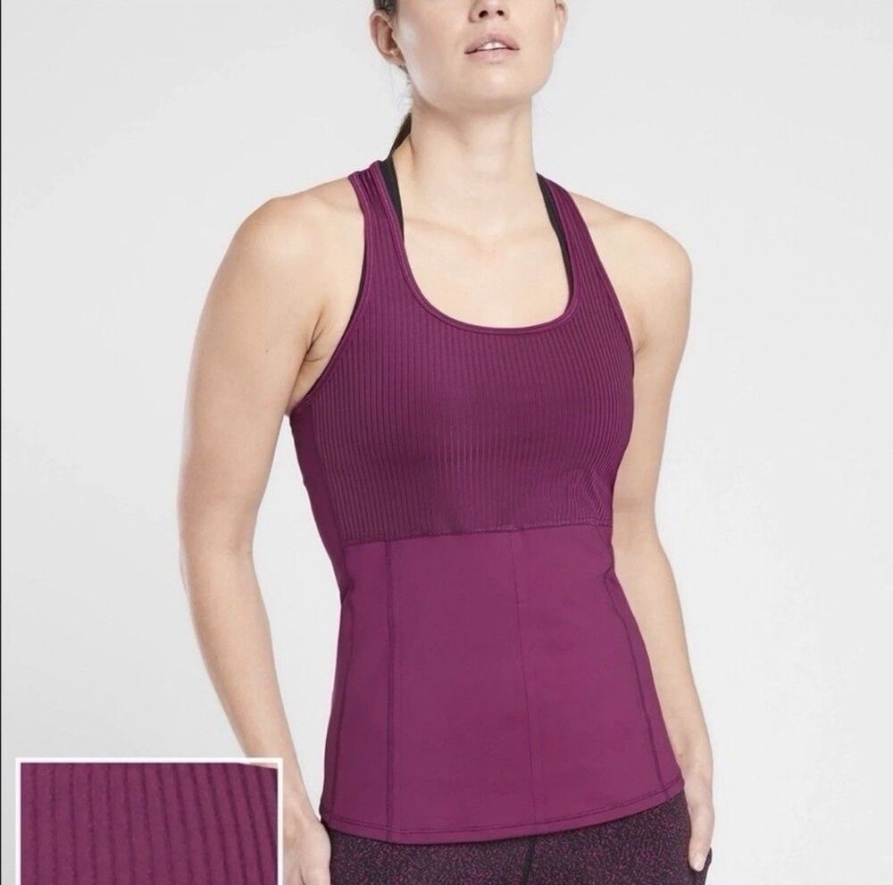 Athleta Vitality Rib Tank Top Size X-Small Velvet Plum Racer Back Pockets Active
